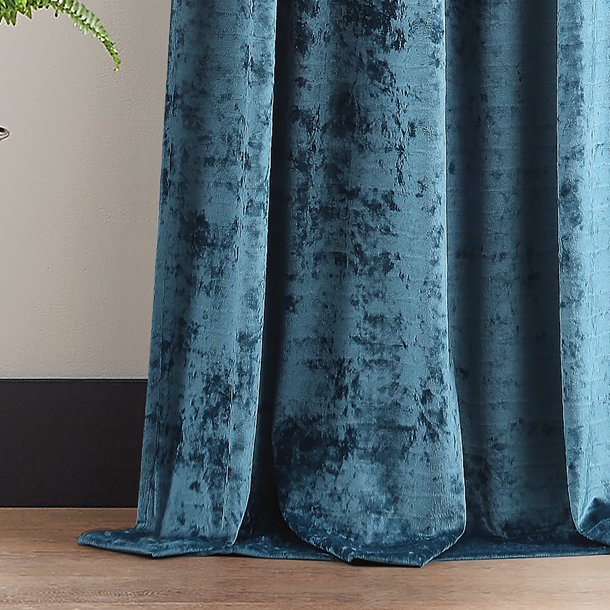 Martha Stewart Wave Embossed Velvet Curtain Panel Pair, Blue, Pole Top/Back Tab, Room Darkening, Indoor, Adult, 2 Piece Set, 37" x 84"