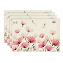 Sm:)e Poppy Floral Leaves Spring Placemats Set of 4, 12x18 Inch Seasonal Summer Table Mats for Party Kitchen Dining Decoration