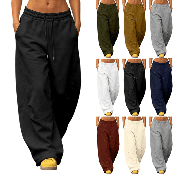 Women's Low Rise Wide Leg Pants Drawstring Elastic Waist Sweatpants Women Casual Baggy Trousers with Pockets Lounge Workout Sweatpants,Sizes S-3XL