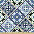 thumbnail image 2 of Ambesonne Moroccan Fabric by the Yard Upholstery, Geometric Azulejo Design, 1 Yard, Violet Blue Black Cream, 2 of 5