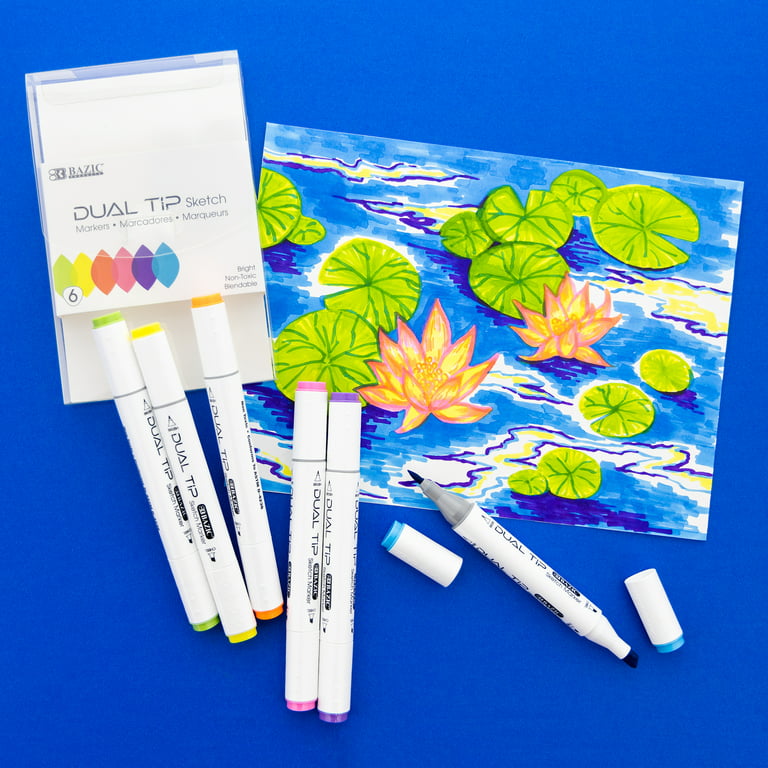 Bazic Products Bazic 6 Fluorescent Colors Dual Tip Sketch Markers / Box Qty - 12
