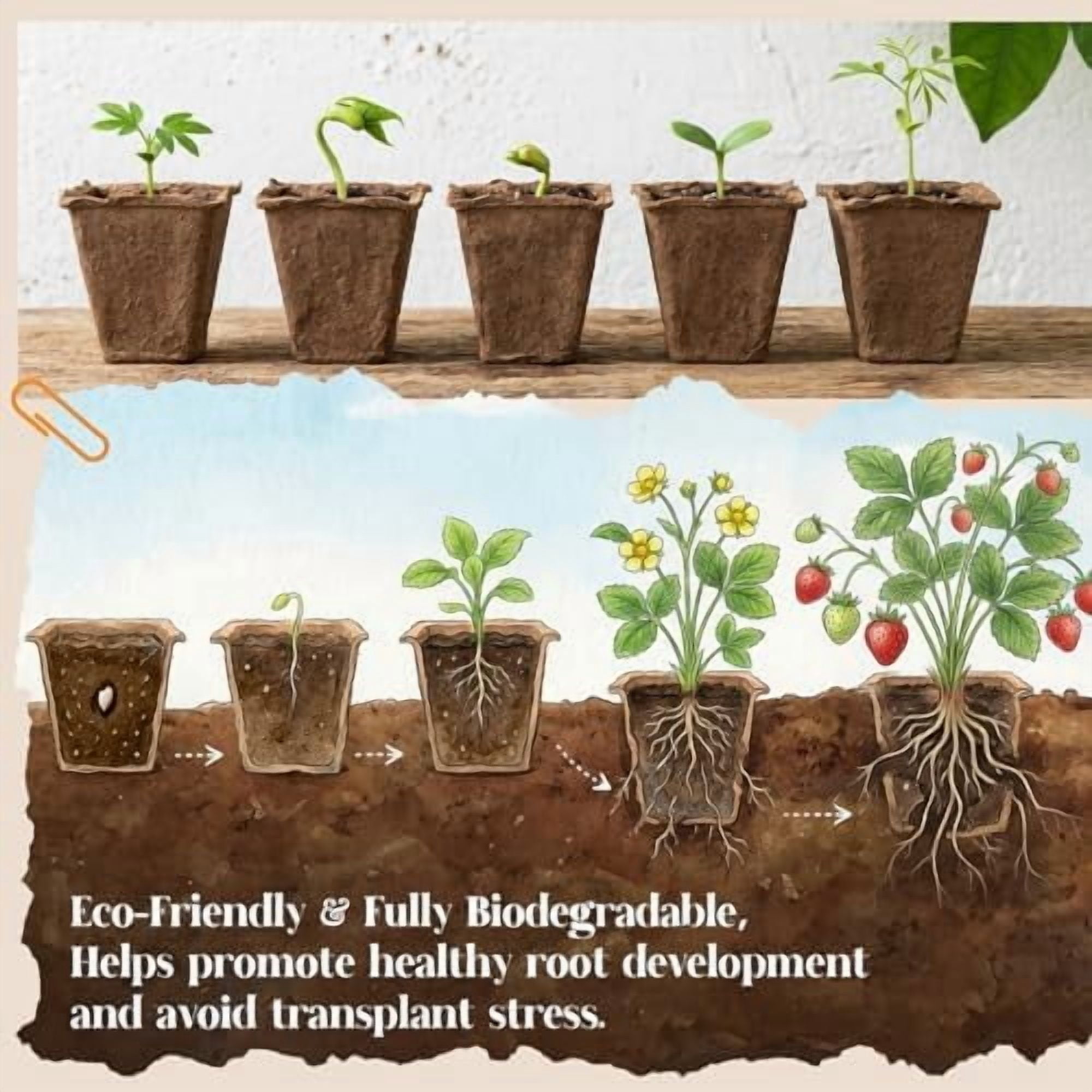 200 Cells Seed Starter Tray, 20 Pcs Biodegradable Plant Starter Peat Pots(Including T-Type Labels & Starter Tools)– Eco-Friendly Gardening Supplies, No Transplant Needed
