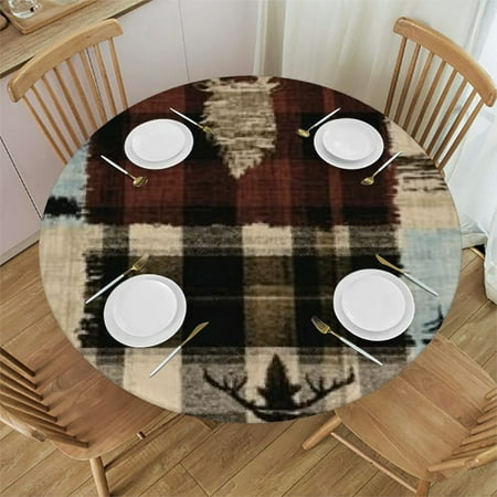 

Patifu Bear Moose Plaid Pattern Round Tablecloth with Elastic Edge 100% Polyester Stain-Resistant Washable Ideal for Indoor Outdoor Restaurants Weddings Parties 42 -46