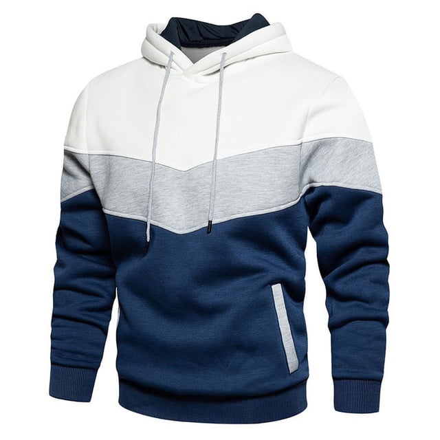 Male Color Blocked Loose Casual Jacket With Side Seam Pockets And Hooded Sweatshirt