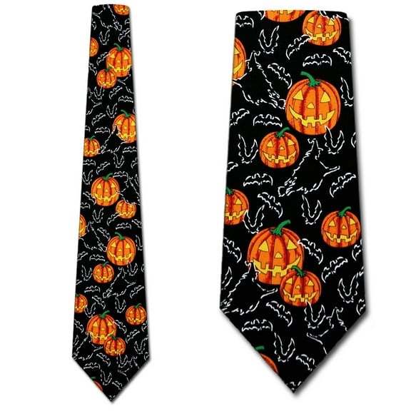 Pumpkins and Bats (Black) Necktie Mens Tie