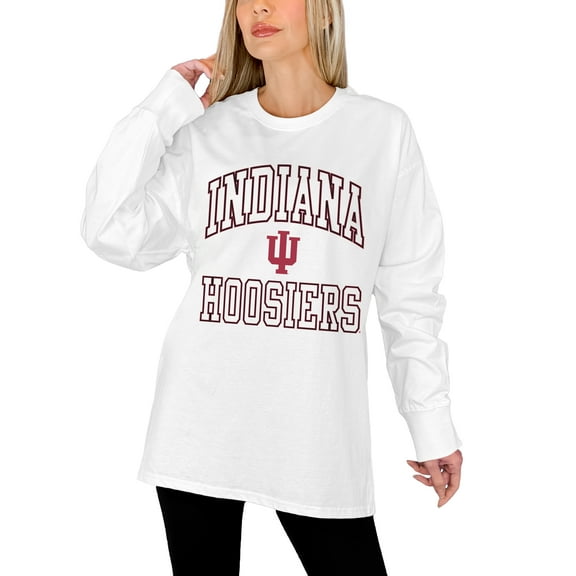 Women's Gameday Couture White Indiana Hoosiers Mind Games Oversized Long Sleeve T-Shirt