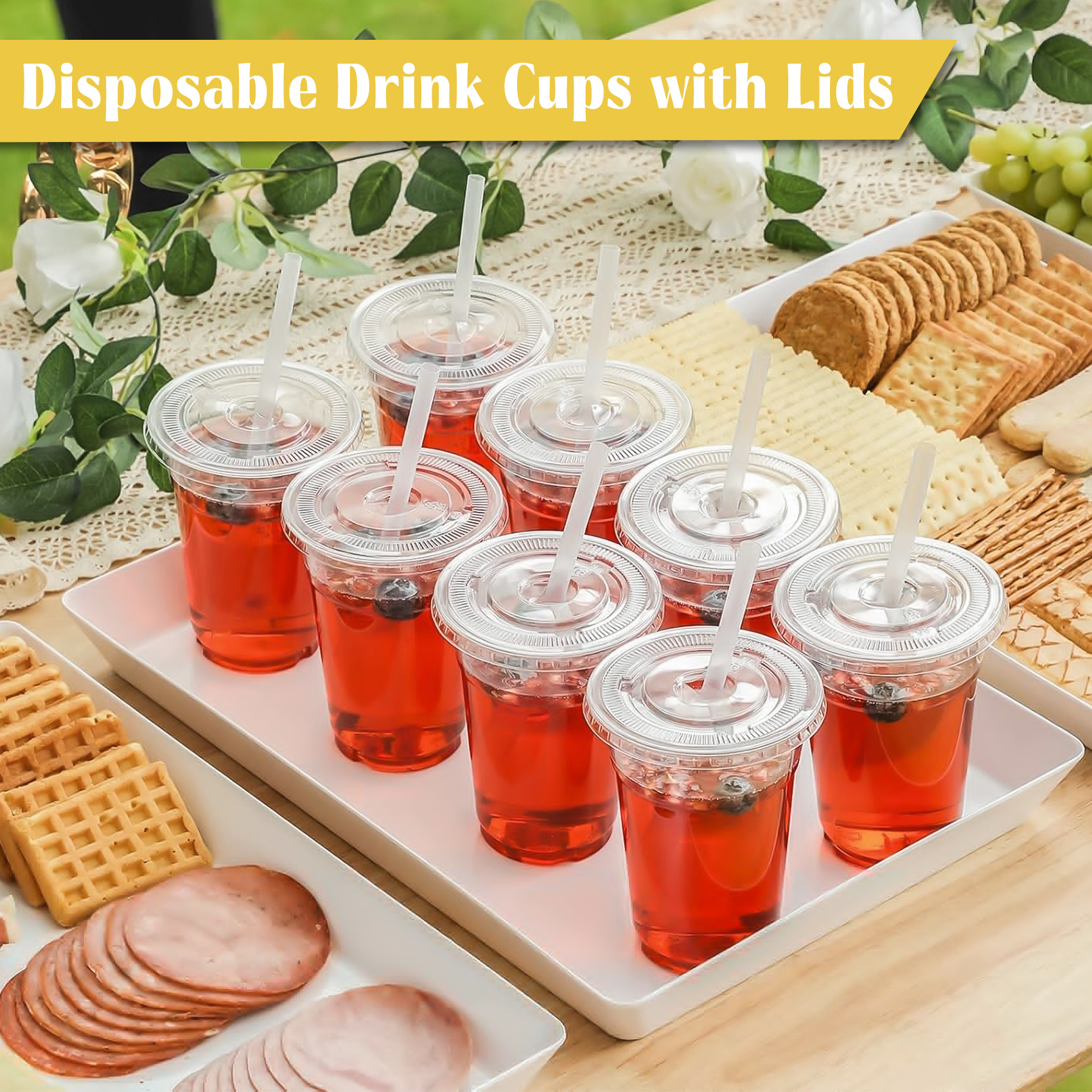 Treamon 20 oz Clear Plastic Cups with Lids and Straws, 100-Pack photo 7