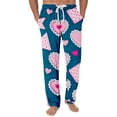 thumbnail image 2 of Men's Romantic Fashion Heart Print Pajama Pants, Drawstring Elastic Waist Lounge Trousers for Valentine's Day Gift and Home,Dark Blue,2XL, 2 of 5