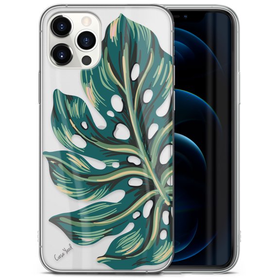 Case Yard iPhone-12-Pro-Max Case Clear Soft & Flexible TPU Ultra Low Profile Slim Fit Thin Shockproof Transparent Bumper Protective Cover Drop Protective Cell Phone Cases (Monstera Leaf)