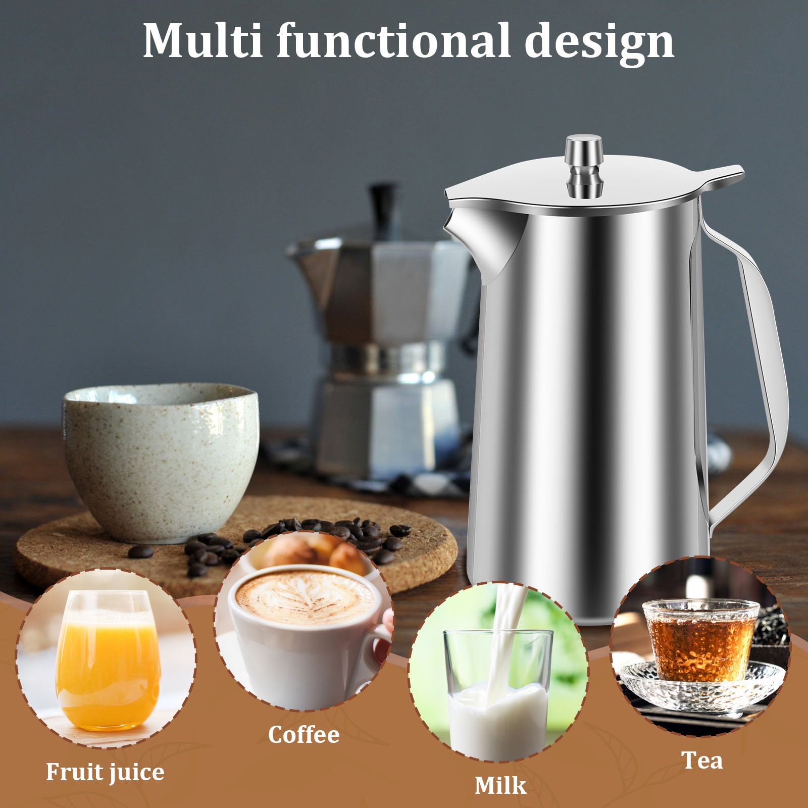 64 oz,Smooth Silver Stainless Steel Water Pitcher,stainless steel pitcher,metal water pitcher,metal water pitchers for restaurants,restaurant water pitcher,metal pitcher