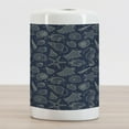 thumbnail image 2 of Sea Shells Ceramic Toothbrush Holder, Monochrome Marine Elements with Dotted Background Doodle Ocean Inhabittants, Decorative Versatile Countertop for Bathroom, 4.5" X 2.7", Dark Blue Beige, 2 of 4
