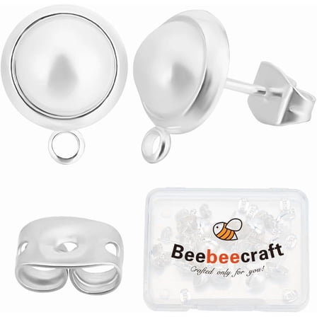 1 Box 20Pcs Pearl Earring Findings 925 Sterling Silver Plated Post Earring with Loop for Jewelry Making Supplies 20Pcs Ear Backs