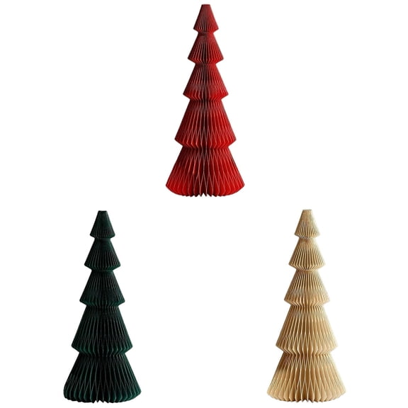 3-4PC Paper Christmas Tree 3D Honeycomb Centerpiece Table Decorations Modern Accordion Folded Ornaments for Home Holiday Indoor Winter Seasonal Ornaments Weddings Festive Supplies