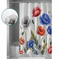 thumbnail image 3 of Shower Curtain Bathroom Set Country Red Blue Gray Flowers Waterproof Fabric Shower Curtains with Grommets&Hooks Watercolor Farm Floral Privacy Bath Curtain for Bathtub 48x72in, 3 of 7