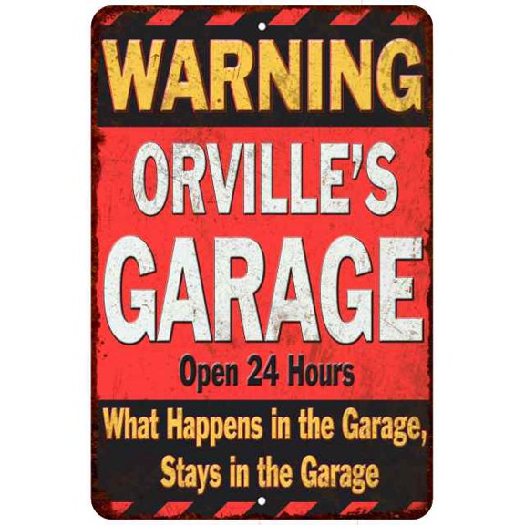 ORVILLE'S Garage Warning Man Cave Wall Decor 8 x 12 High Gloss Metal 208120030433