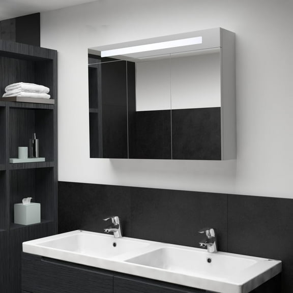 vidaXL LED Bathroom Mirror Cabinet 34.6"x5.1"x24.4"