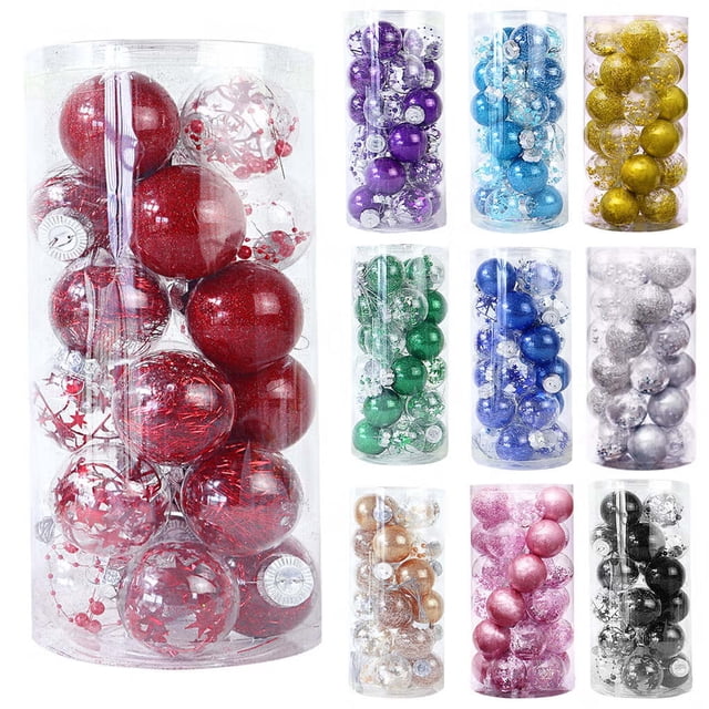 Adornos navideños colgantes de bolas, 24 piezas de adornos navideños rojos y blancos irrompibles para fiestas navideñas, bodas y decoración.