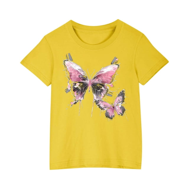HVOBBTY T-shirt Doux à Manches Courtes Décontracté pour Tout-Petit, T-shirt Imprimé pour Garçons Tout-Petits Mode Col Rond Imprimé Manches Courtes Jaune, 3 Ans