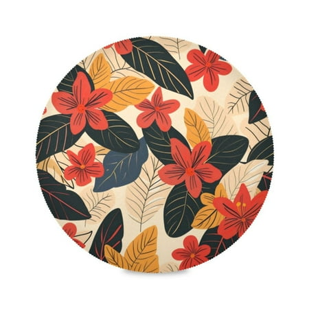 

Round Plate Mat 15.4x15.4 Inchesx4 Placemat Table Mat Kitchen Mat Coffee Mat Fabric Thick Strong Wear-Resistant Heat Resistance Red Flowers and Green Leaves