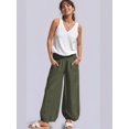 thumbnail image 6 of Women Cotton Palazzo Pants Summer Boho Wide Leg High Waist Casual Lounge Pant Vacation Outfits Olive Green M, 6 of 8