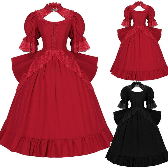 Jsaierl Women's Halloween Costumes Retro Medieval Elegant Goth Plus Size Dresses Adult Costumes Peasant 1800s Ball Gown Renaissance Dress