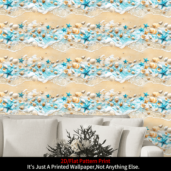 1 piece, 2D flat ocean star shell pattern ready-to-peel and stick wallpaper - PVC self-adhesive wallpaper, suitable for kitchen/living room/bedroom/bathroom/staircase and furniture decoration, wall d
