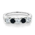 thumbnail image 2 of Gem Stone King 925 Sterling Silver White Moissanite and Black Onyx 5-Stone Wedding Anniversary Band Ring for Women (0.74 Cttw, Gemstone Birthstone, Size 9), 2 of 3