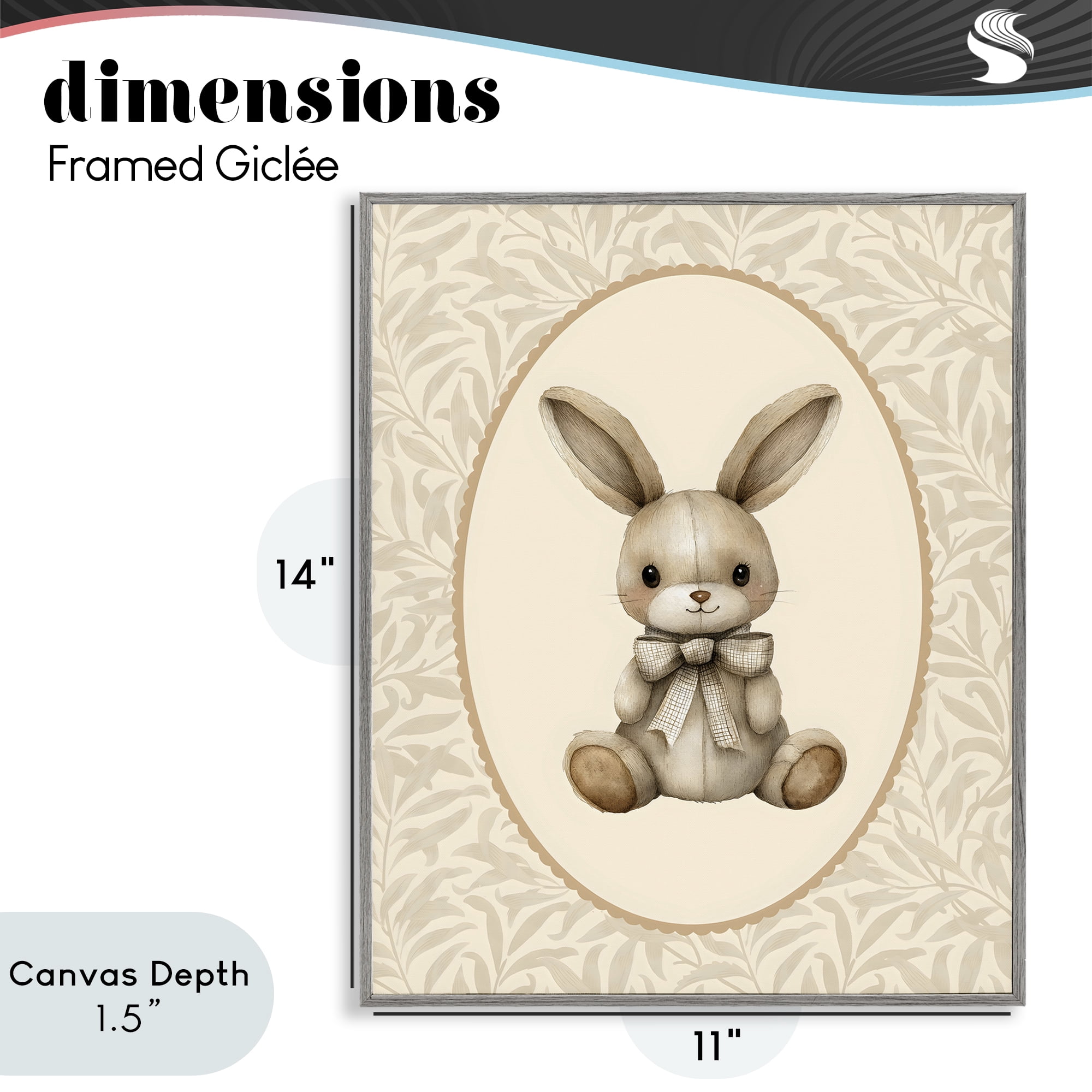 Stupell Industries Neutral Bunny in Oval Border Gray Framed Giclee Art, design by LSR Design Studio