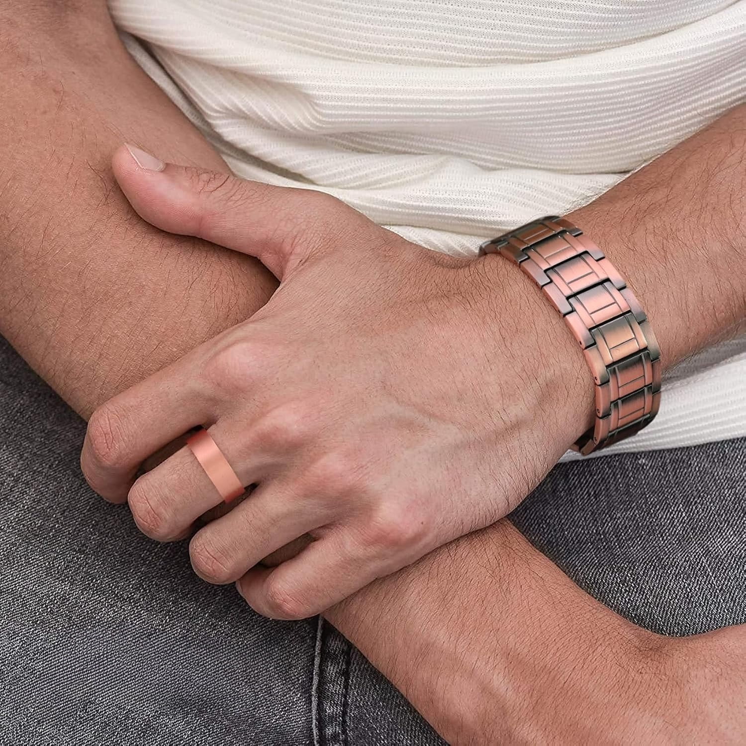 Wollet 3X Copper Bracelet for Men,Magnetic Bracelet, Set of 2