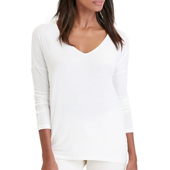Lauren Ralph Lauren Womens Long-Sleeve Jersey V-Neck T-Shirt Ivory M