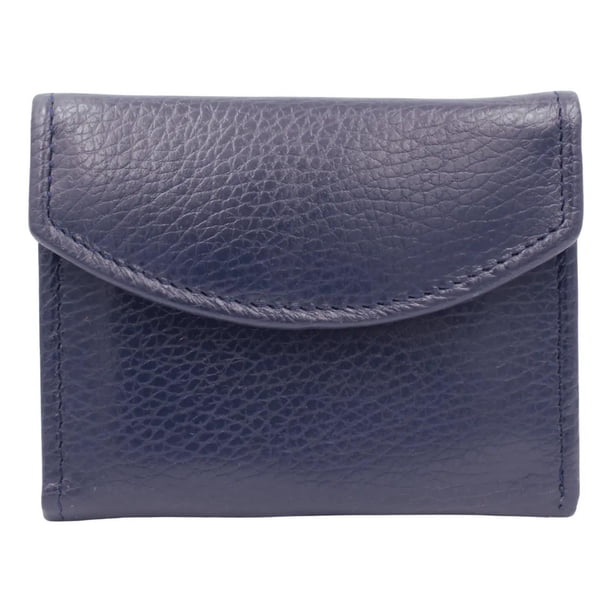 Cartera Tarjetero Piel Genuina Monedero Broche Imán azul