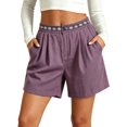 thumbnail image 2 of Only Moment Shorts for Women Trendy Polyester,Spandex Soft High Waist Shorts for Home,Summer with Pockets, Travel and Beach Vacation Swim Shorts Purple,M, 2 of 5