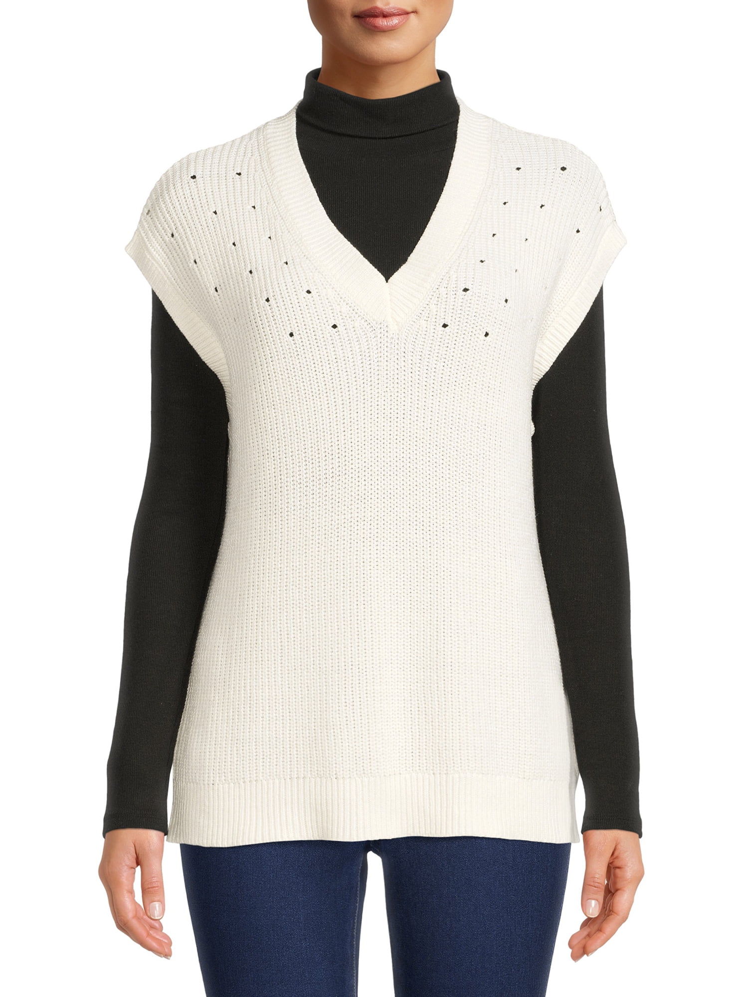 Time and Tru Women's Sweater Vest with Extended Shoulders 