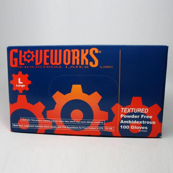 Gloveworks Latex Powder Free Industrial Disposable Gloves, Large, Ivory, 100/Box
