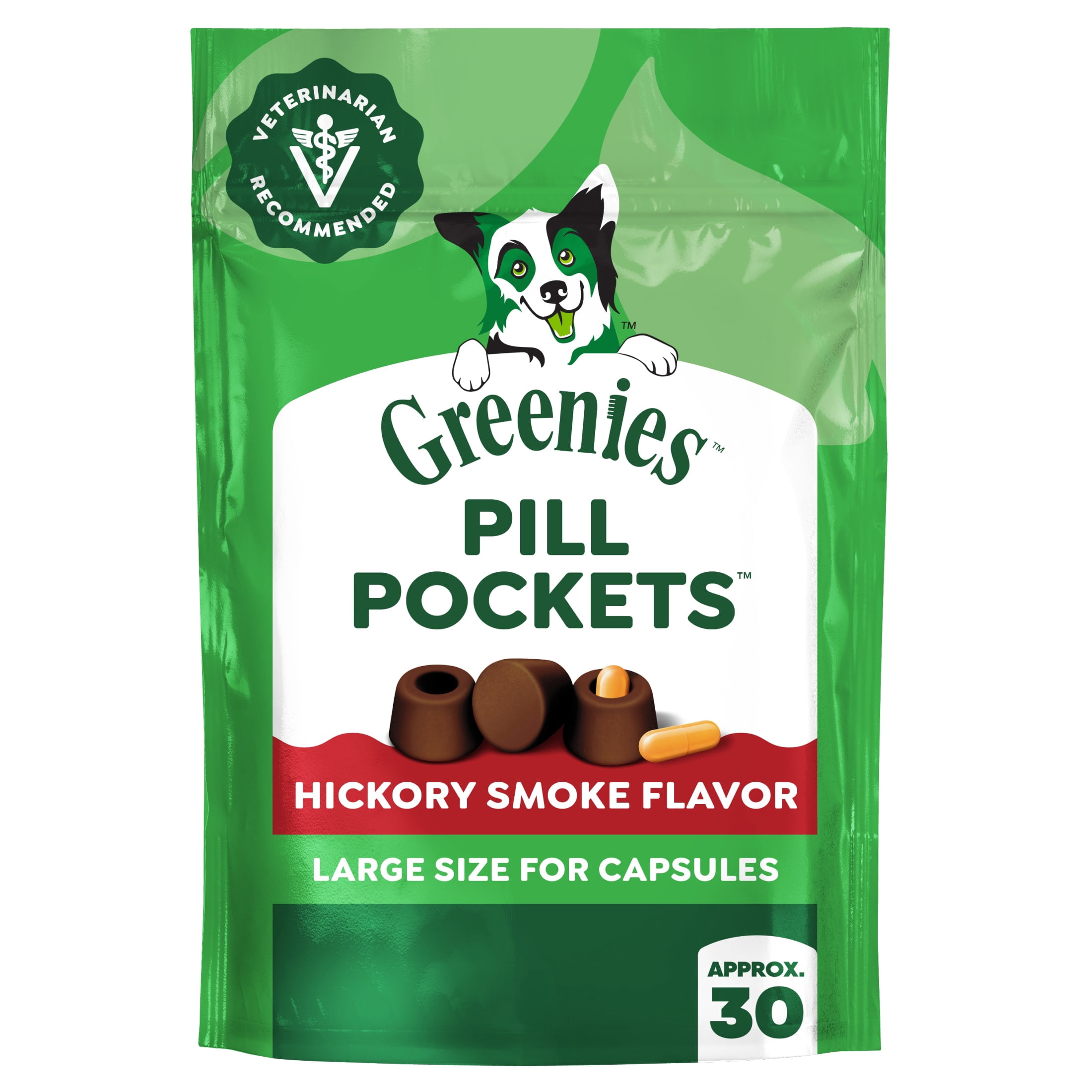 (2 pack) Greenies Pill Pockets for Dogs Capsule Size Natural Soft Dog Treats, Hickory Smoke Flavor, 7.9 oz Pack (30 Treats)