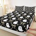 thumbnail image 4 of Homewish Ribbon Bow Queen Sheets,Happy Halloween Ghost Print Queen Sheet Sets,Black Cream,4-Piece,1 Flat Sheet,1 Fitted Sheet and 2 Pillowcases, 4 of 6