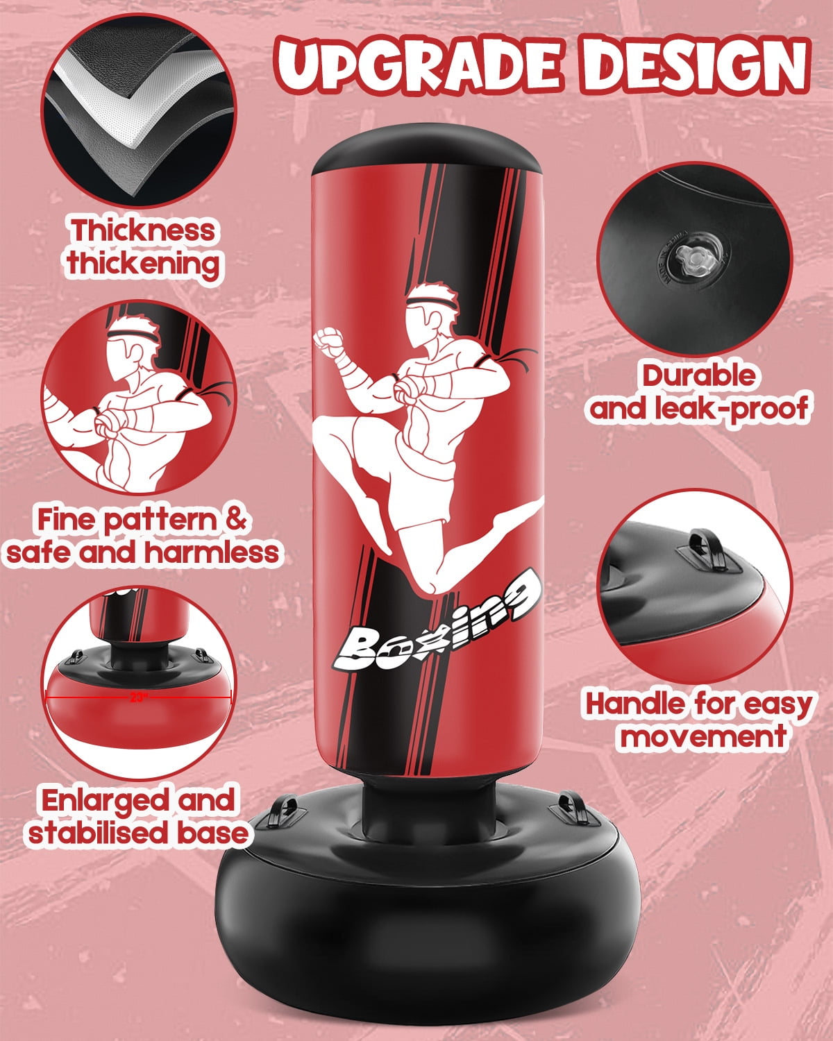66-Inch Inflatable Punching Bag For Kids - Freestanding With Boxing Gloves Included