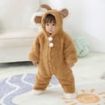 thumbnail image 6 of Baby Boy Girls Winter Warm Rompers Unisex Newborn Fleece Outfits Bodysuits Toddler Baby Boys Girls Color Plush Cute Bear Ears Winter Thick Keep Warm Jumpsuit Romper Khaki 3-6 Months, 6 of 7