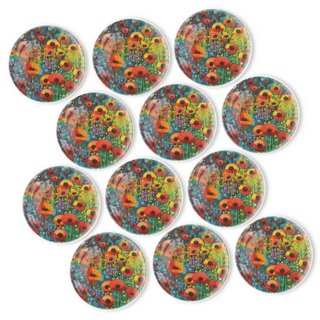 

Strong Refrigerator Magnet Fridge Sticker Red Poppy With Colorful Dots 12Pcs Beautiful Photo Decorative Magnet Set Small Round Crystal Glass Craftwork for Refrigerator Decor