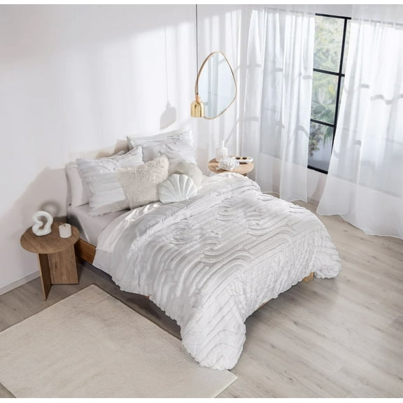 DECO WHITE COLOR EMBOSSED TEXTURE REVERSIBLE DUVET COVER QUEEN SIZE MADE IN MEXICO