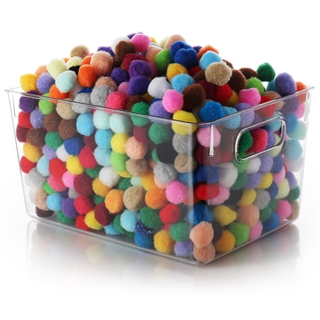 EatEx 1 Pack Clear Plastic Storage Organizer Bin with Handles - Stackable Bin Tray for Home  Classroom  Playroom  Studio - Great Bin for Crafts  Art  Brushes  Paint  Sewing Supplies