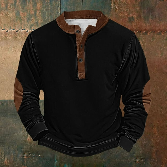 Men's Retro Halloween Quarter Button Collar Sweatshirt Haunted House Acting Essential Partially Buttoned Pullover Vintage Horror Print Last-Minute Halloween Party