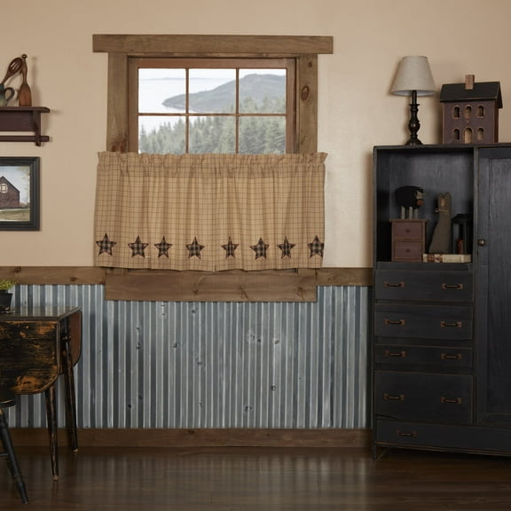 Primitive Tier Pair Bingham Star Applique Kitchen Cafe Window Curtains TCC Brands