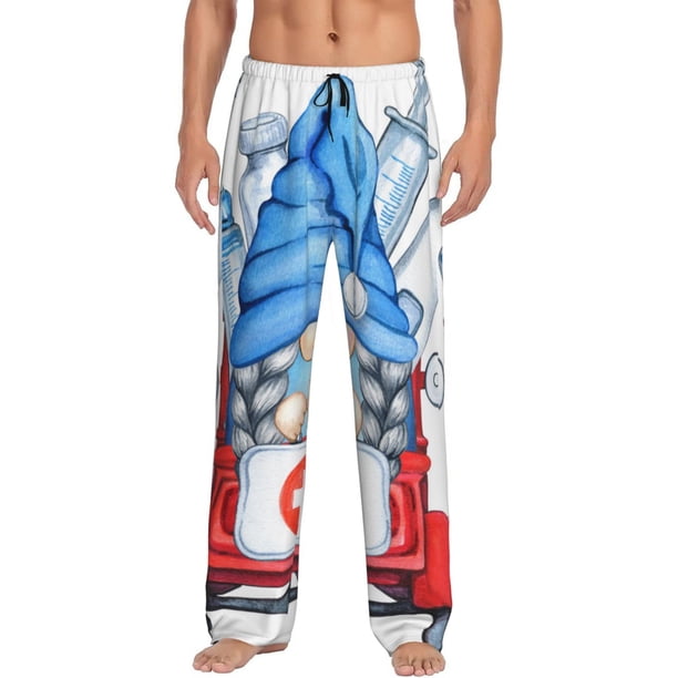 Fotbe Medicine Gnome Truck Red Pantalones de Pijama para Hombre, Pantalones de Dormir, Pantalones de Casa con Cintura Ajustable y Bolsillos-Medium