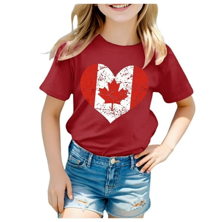 

Girls Summer Shirts Red-C Girls Short Sleeve Tee Summer Crewneck T Shirt Casual Fit Basic Shirts Back To School Clothes 110