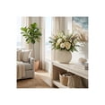 thumbnail image 2 of Textured Round Vase with Leaf Design for Living Room Decor - Ceramic Flower Vase for Home, Bedroom Vanity, or Office Table - Coastal Style Accent for Mantel and Console Decoration - 11", Ivory & Tan, 2 of 12