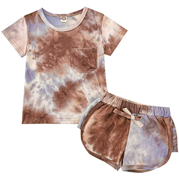 Hirigin Fashion 21 Summer Children S Casual Suit Tie Dye Print Round Neck Short Sleeve T Shirt Elastic Waist Shorts For Girls Boys Walmart Com Walmart Com