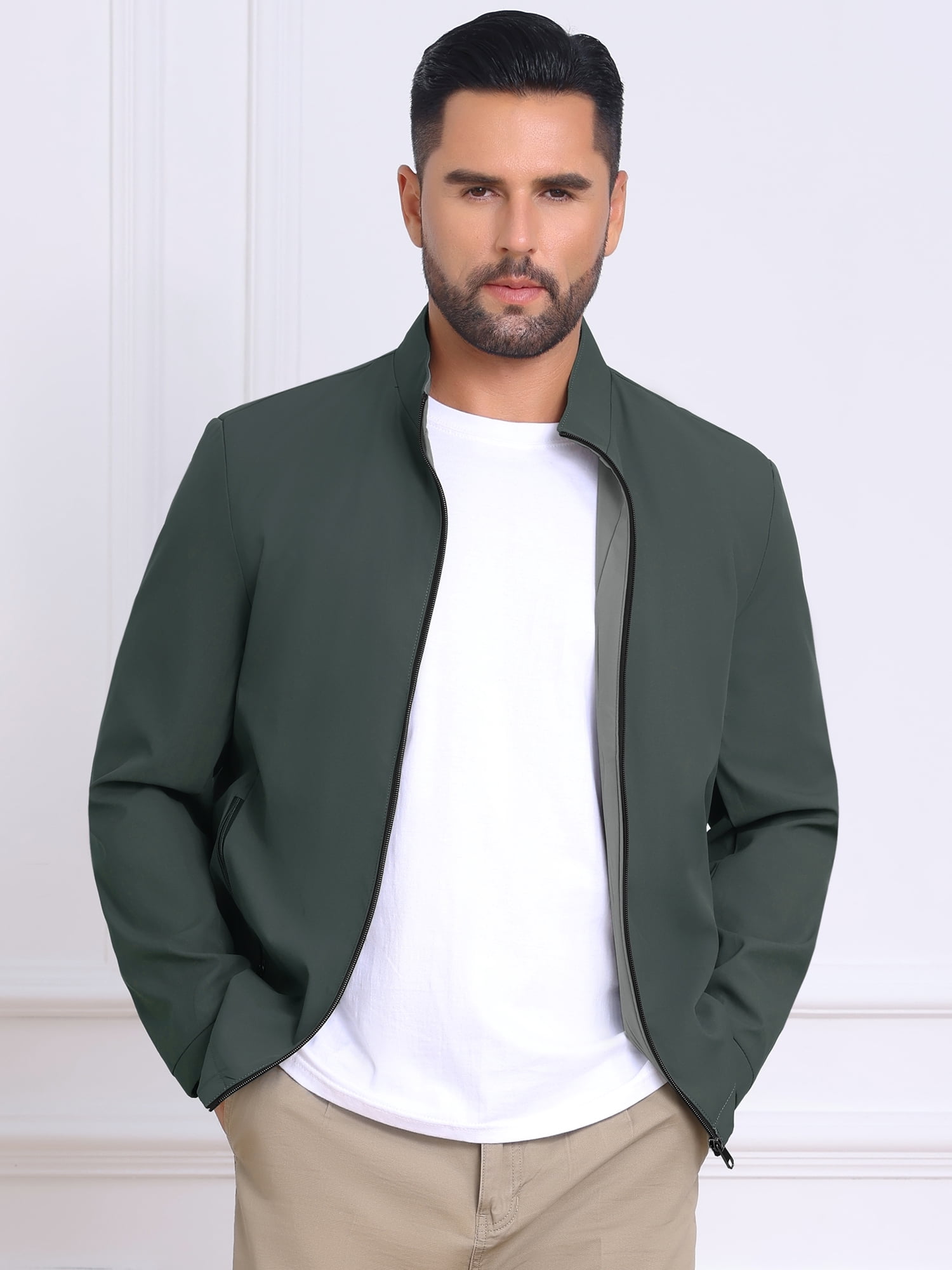 DARING DIVA Lightweight Stand Collar Full Zip Up Golf Bomber Jacket S Dark Green