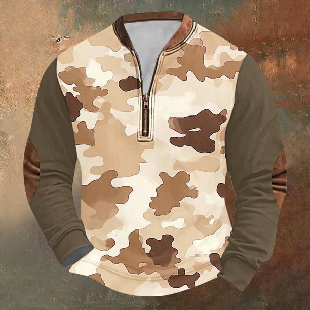 Blusas y camisas de manga larga con cuello redondo para hombre, sudadera con capucha de cuello redondo con cremallera y estampado, sudaderas de manga larga, blusa de poliéster para hombre