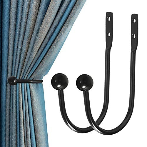 Curtain Holdback,2 Pcs Wall Mounted Drapery Tiebacks with Screws,Heavy Duty Metal Decorative Window Drapery Holder Curtain Hook,Black